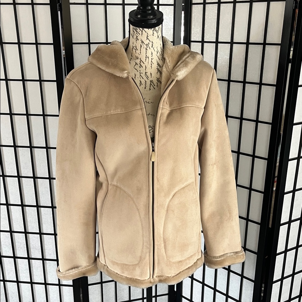 Jones New York Beige Faux Suede Fur Jacket